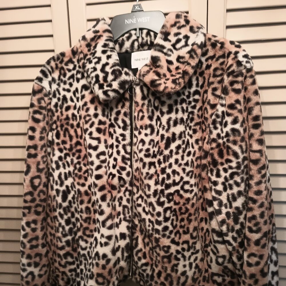Nine West faux fur Bomber Jacket with Cheetah Print.